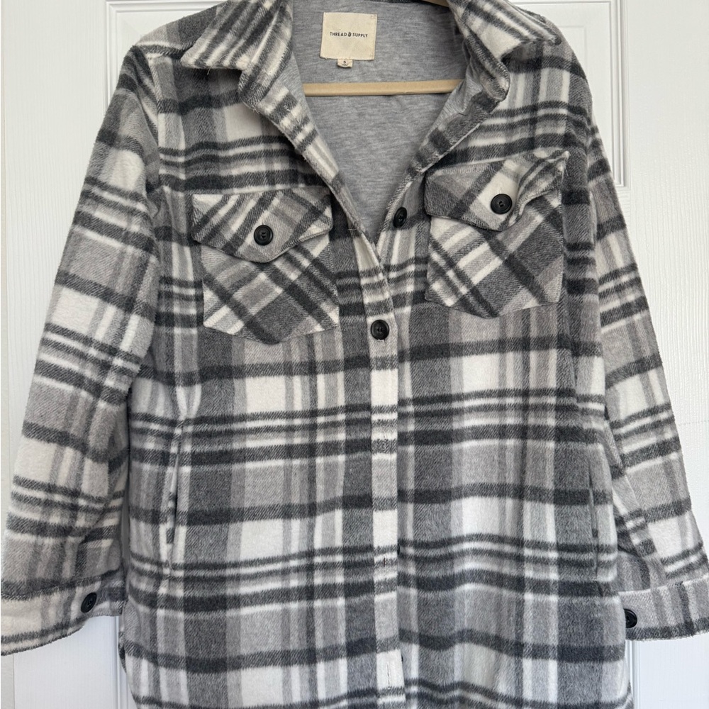 Thread & Supply Gray and White Plaid Shacket